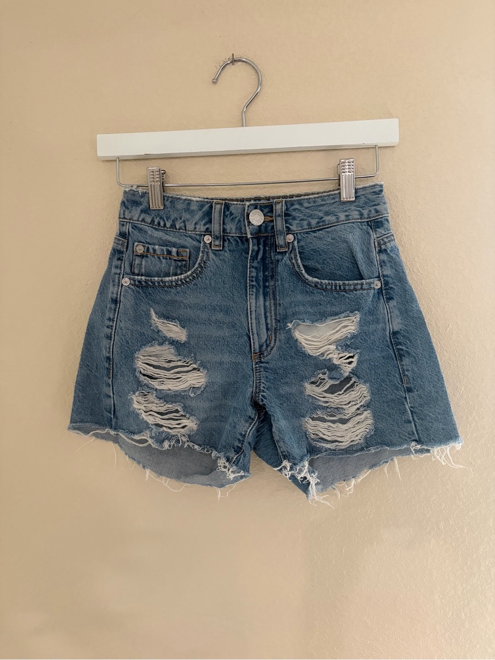Garage Distressed Light Blue Denim Shorts